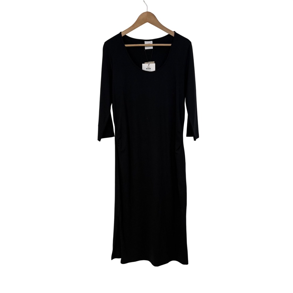 Mamalicious Awareness Organic Cotton Black Midi Maternity Dress 3/4 Sleeve L